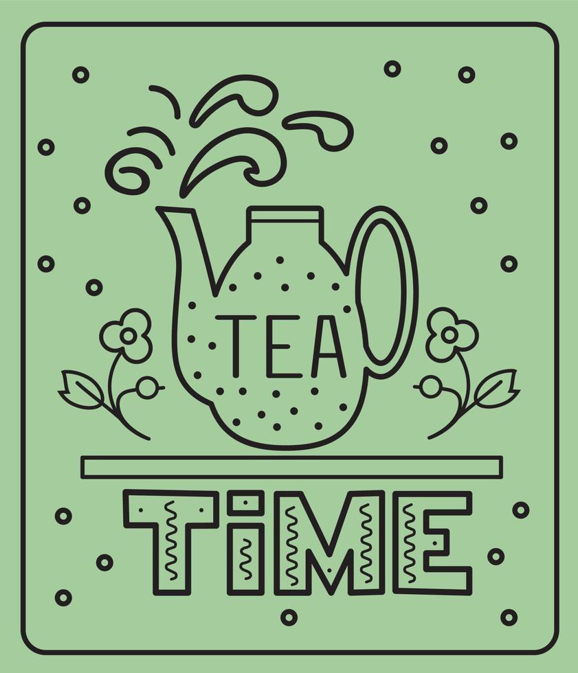 Tea time happy time doodle illustration pastel color vector on yellow background Vector illustration.
