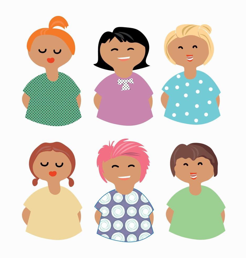 Set of cute girl characters, cartoon for your design, vector illustration Highlight cover for social media stories
