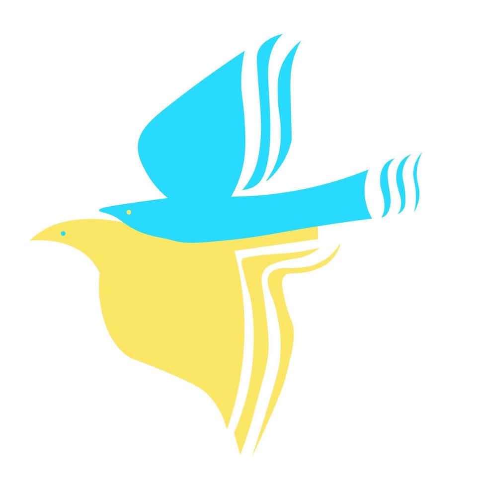 Flying dove in the colors of the national flag of Ukraine . Peace symbol, no war concept. Vector on white background