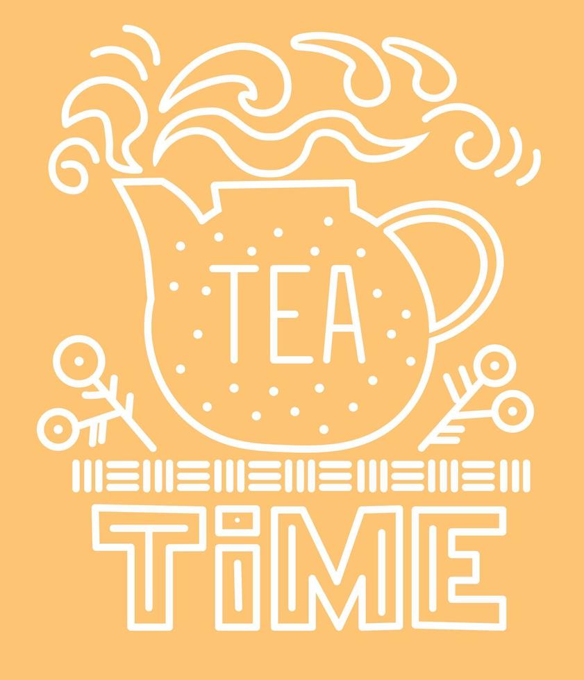 Tea time happy time doodle illustration pastel color vector on yellow background Vector illustration.