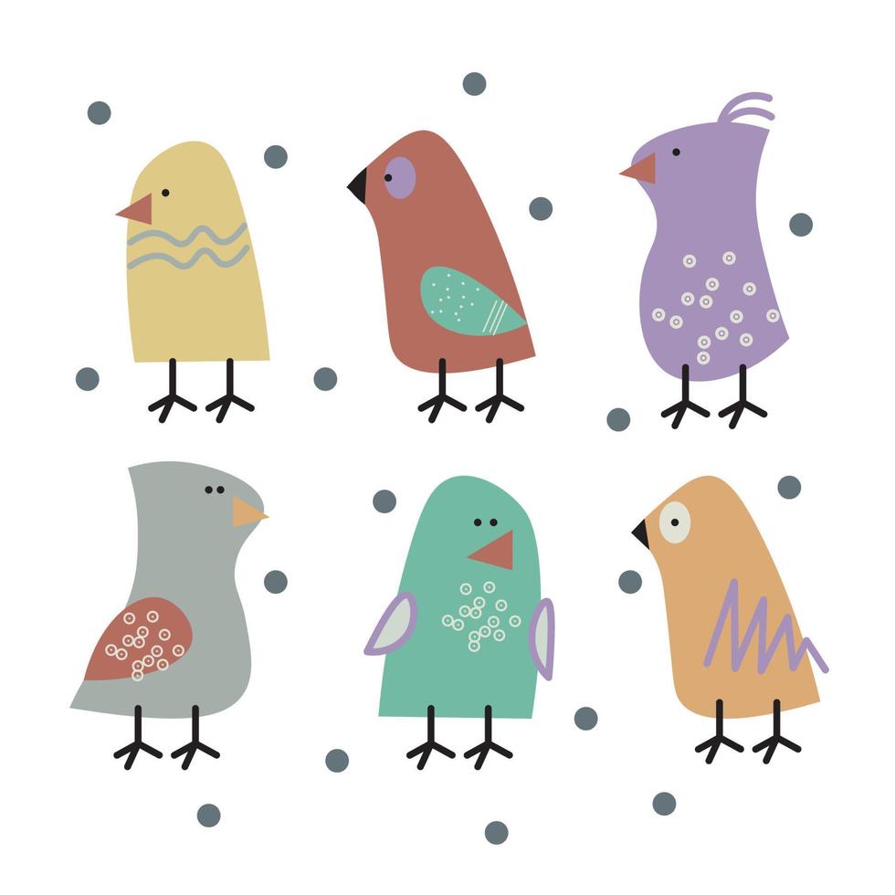 Set of cute little colorful birds .Perfect for printing on fabric, clothing, wrapping paper, wallpaper, baby things. Vector illustration.