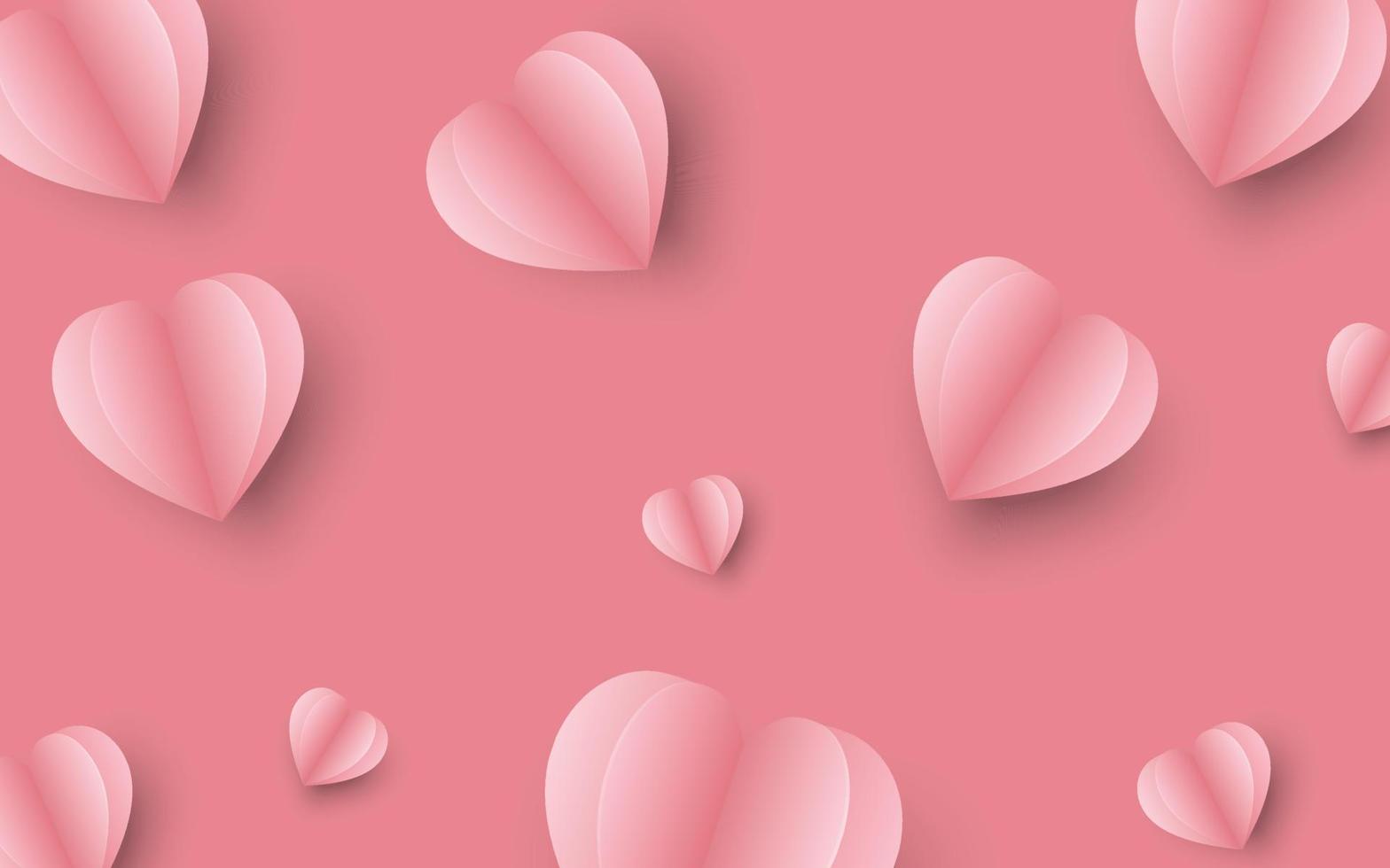 Pink paper hearts placed on a dark pink background for vector design.