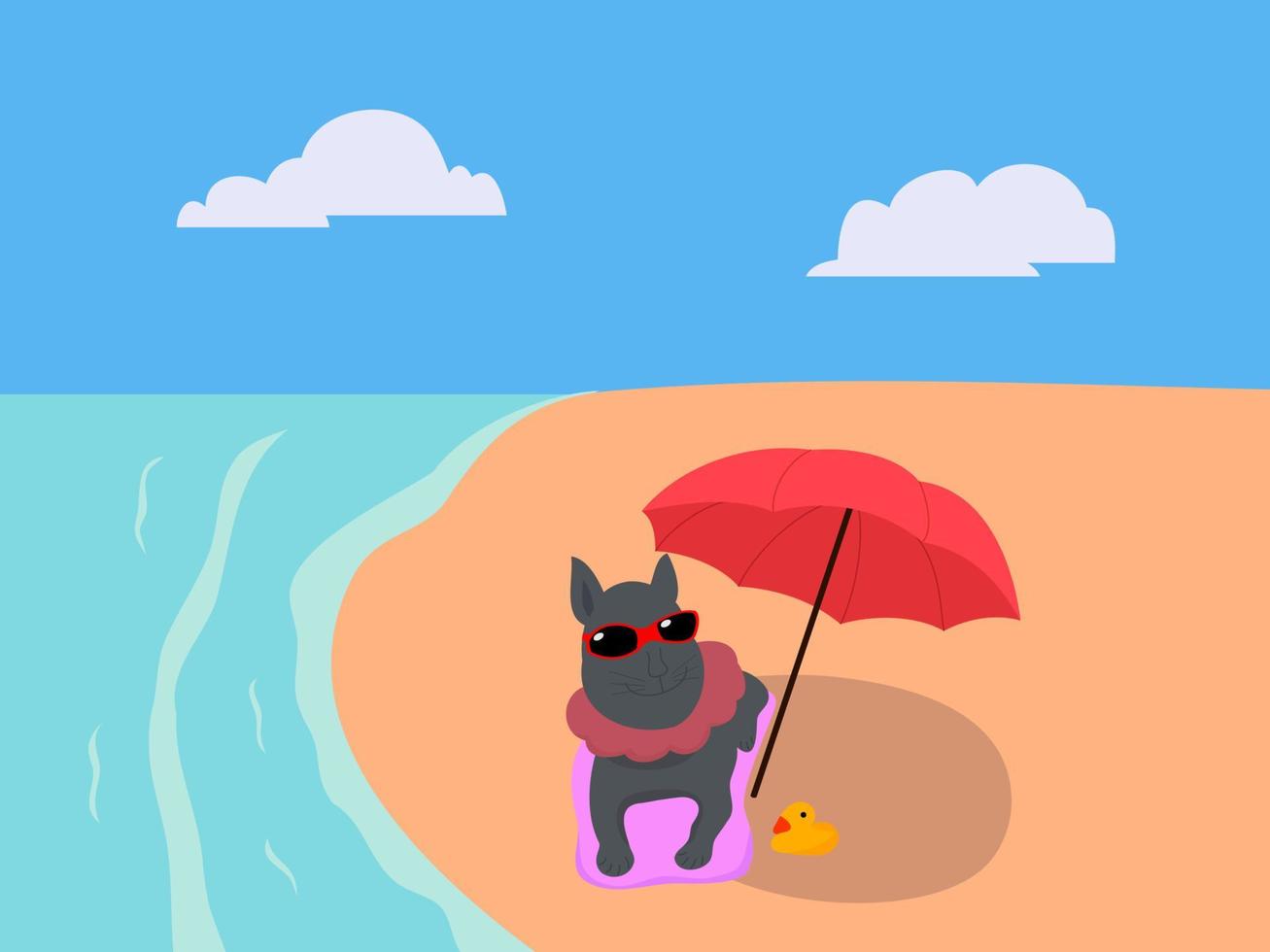 verano con gato relajándose en la playa vector