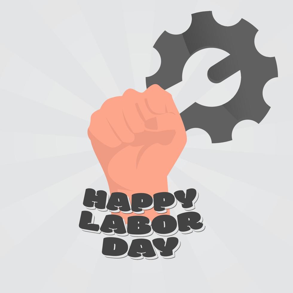 happy labor day vector illustration with gear logo and hand