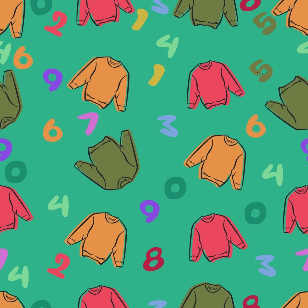 Different color jacket seamless pattern and numbers 0-9 Vector stock illustration of eps10.