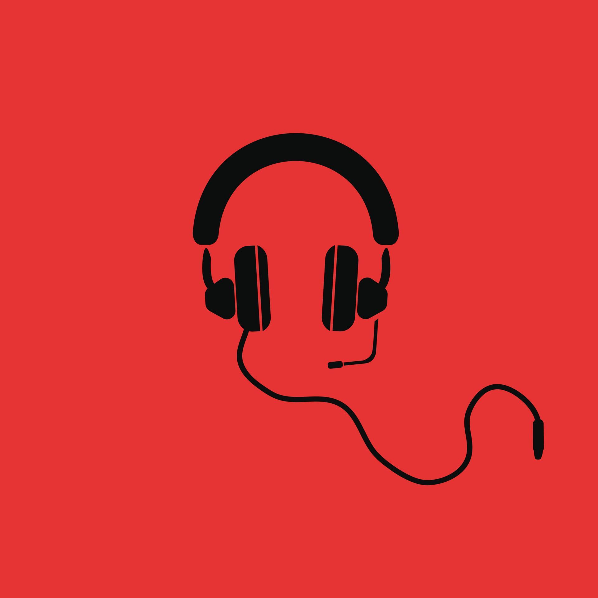 Headphones with an illustration of a mic vector icon with a red