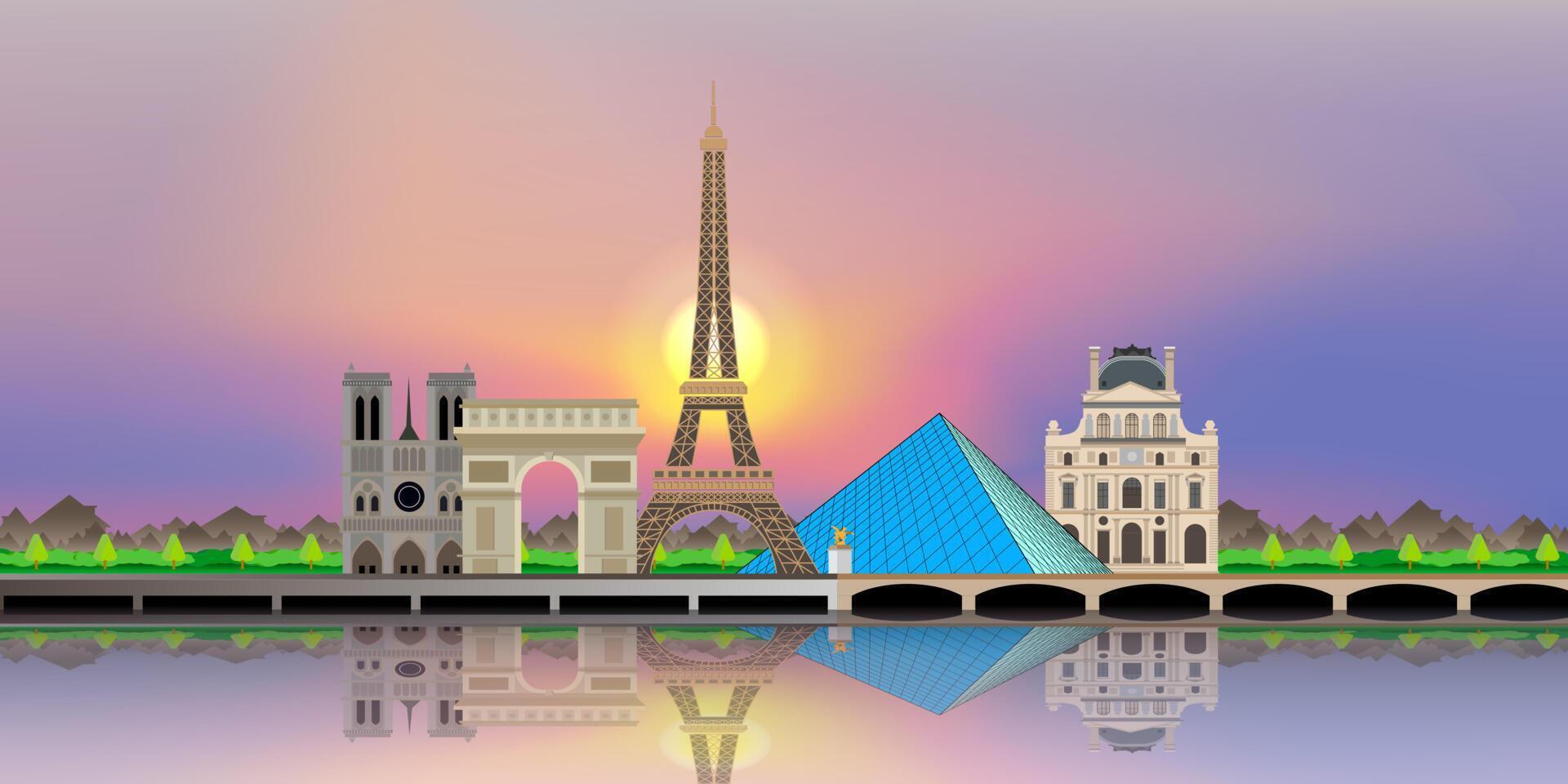 Hermoso fondo del horizonte de París. ilustración vectorial vector