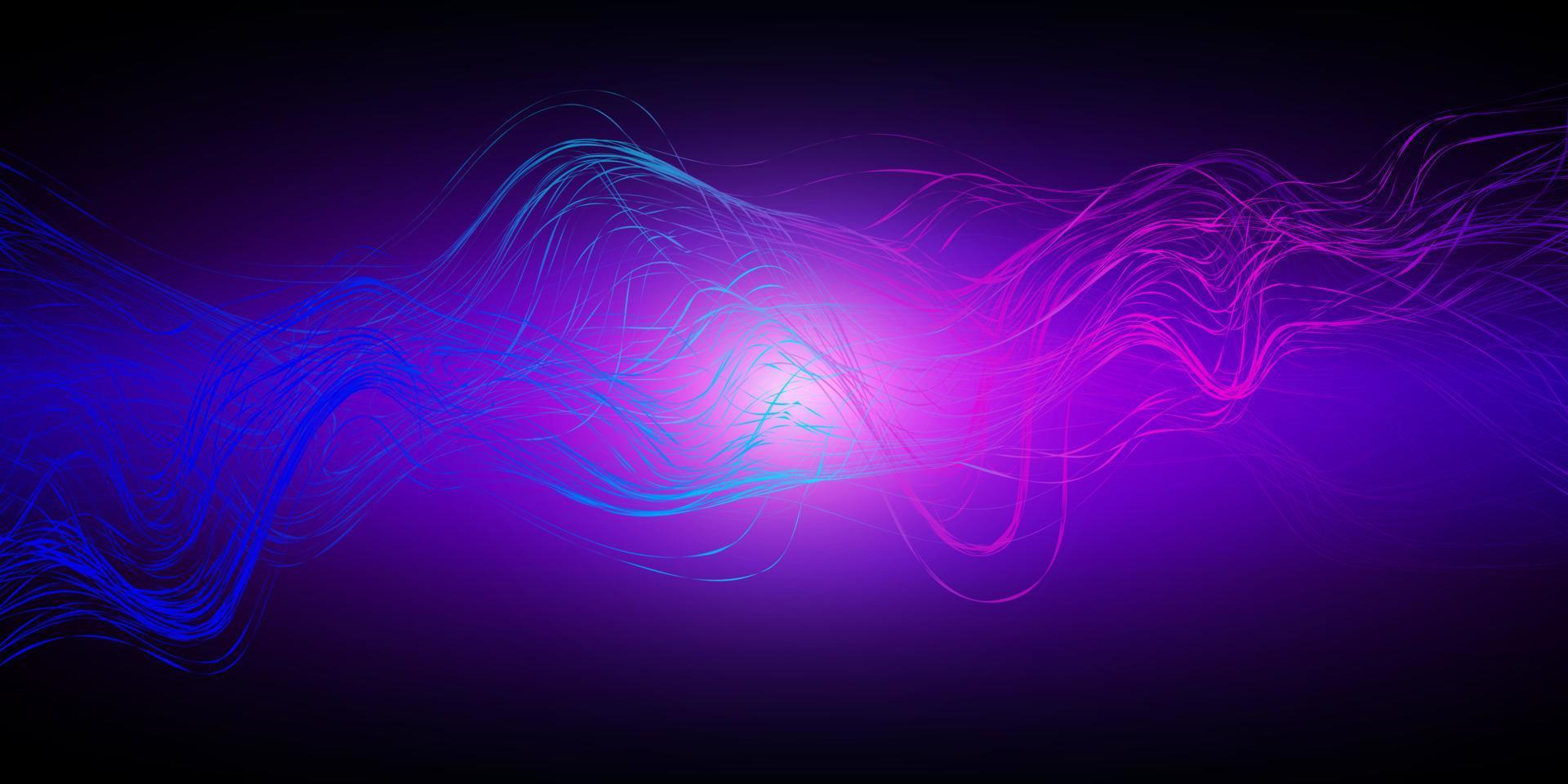 Abstract glowing wavy lines on purple blue background, vector illustration