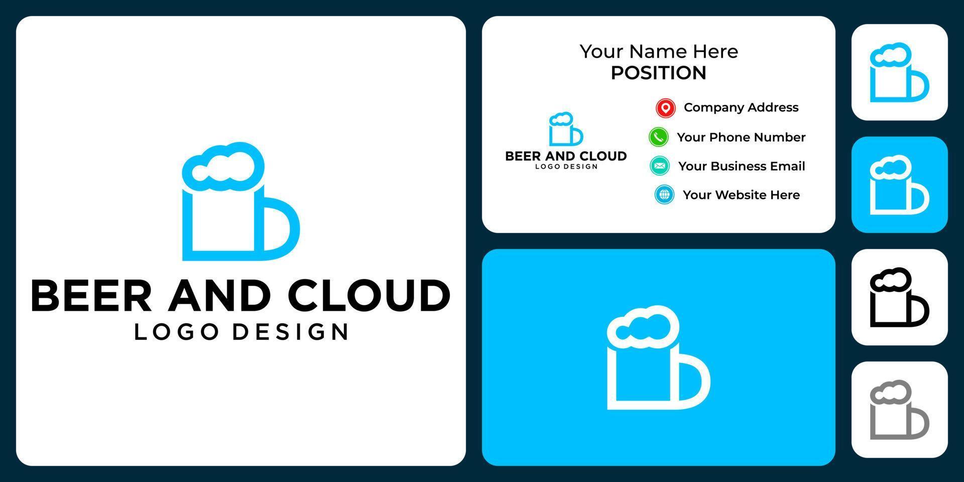 Beer and cloud logo design with business card template. vector