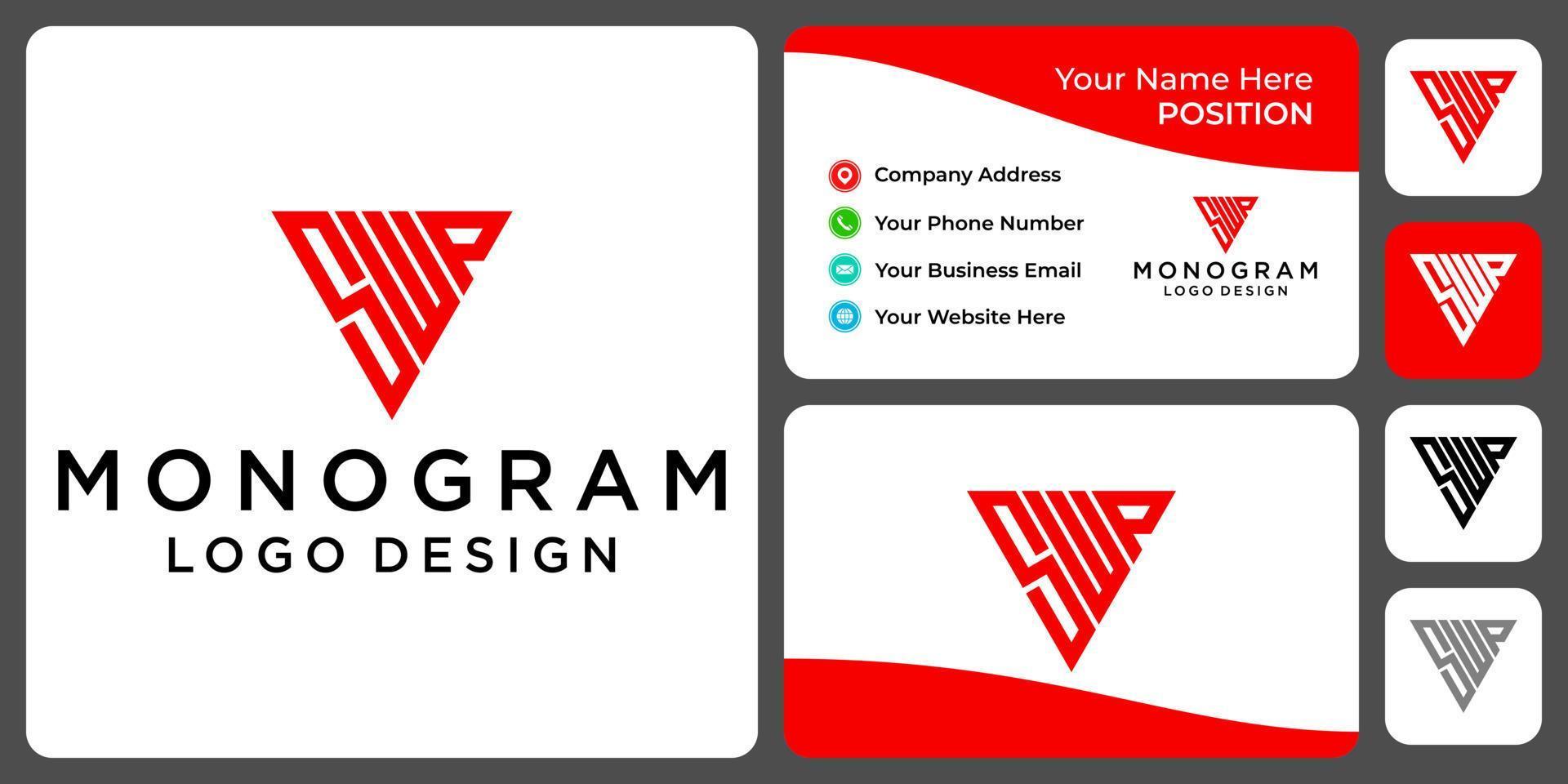 Letter S W P monogram industry logo design with business card template. vector