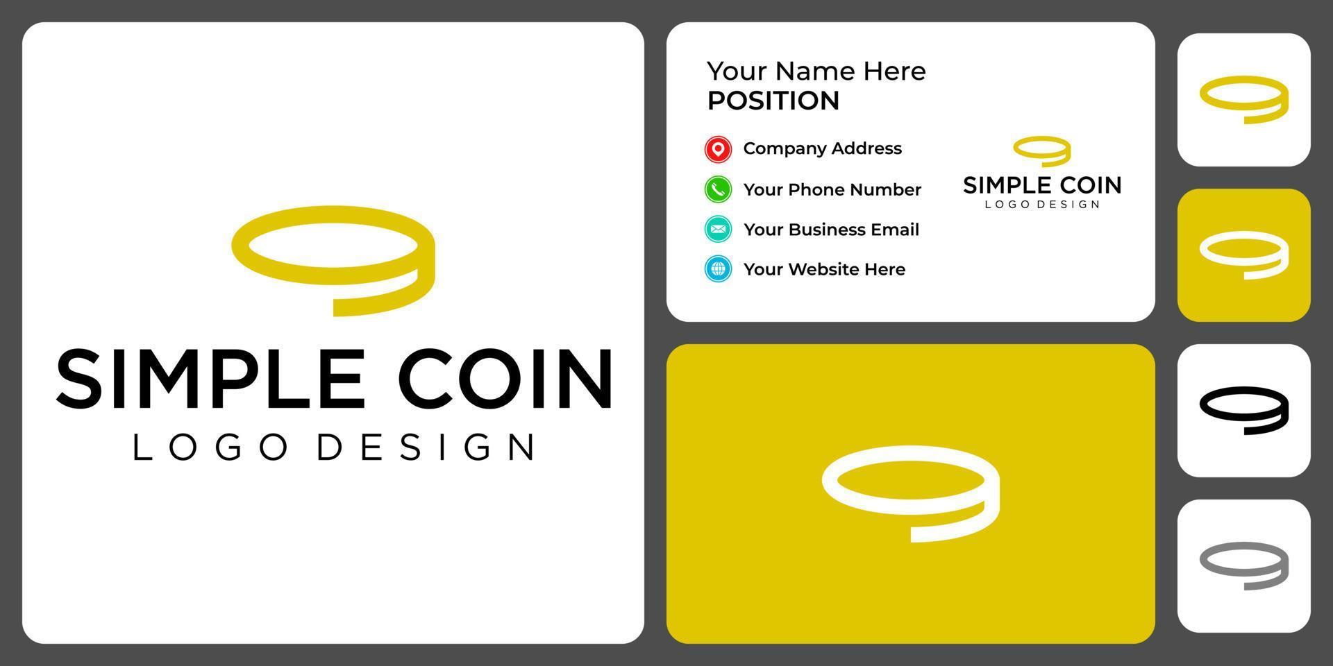 Simple coin logo design with business card template. vector