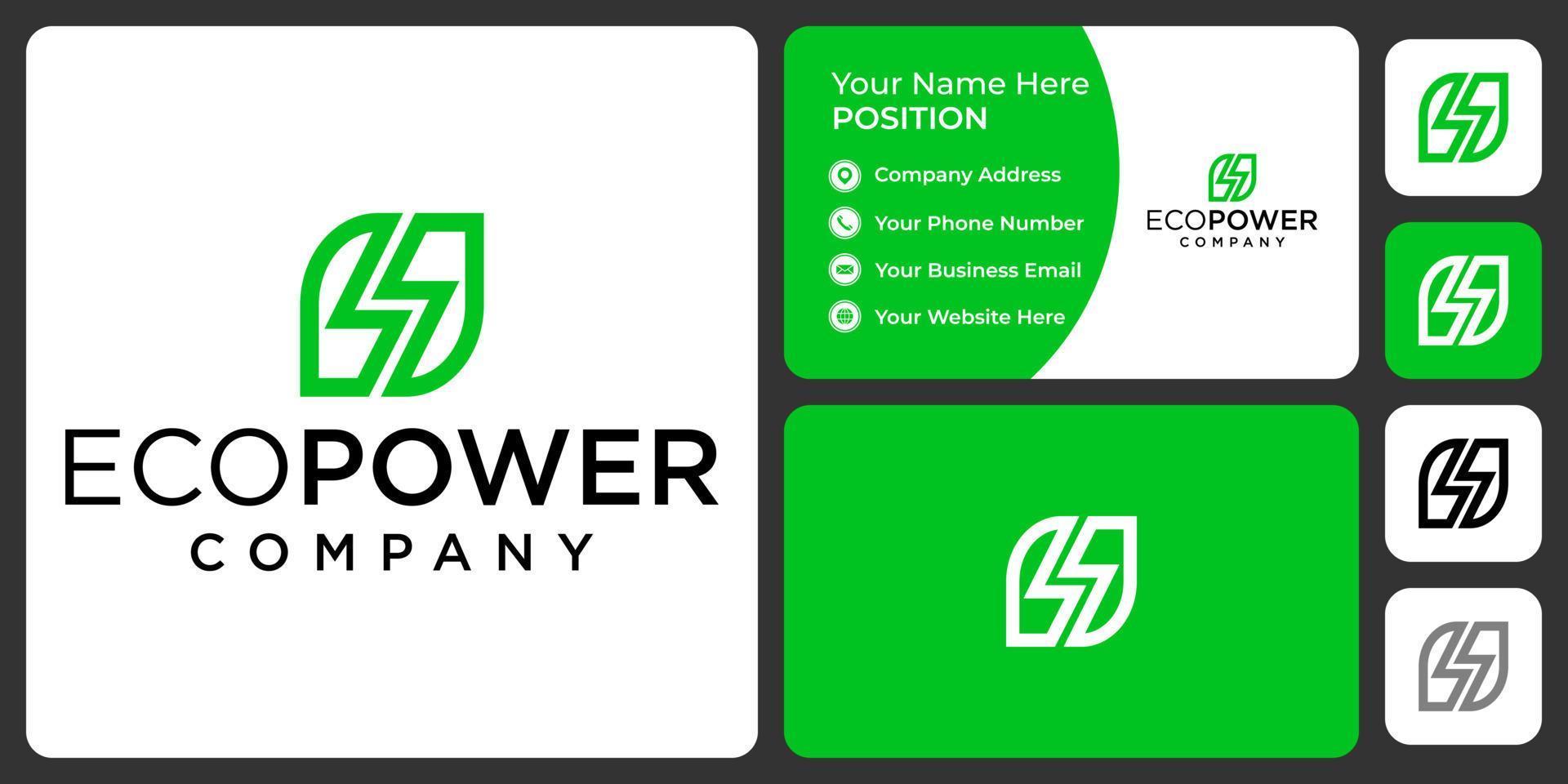 diseño de logotipo eléctrico eco power con plantilla de tarjeta de visita. vector