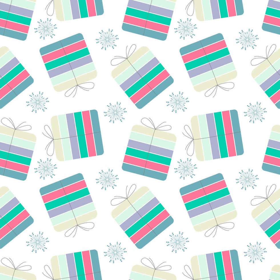 Pattern Gift for Christmas and New Year, box, bow, inscription Happy New Year. Element for design, white background. Vector