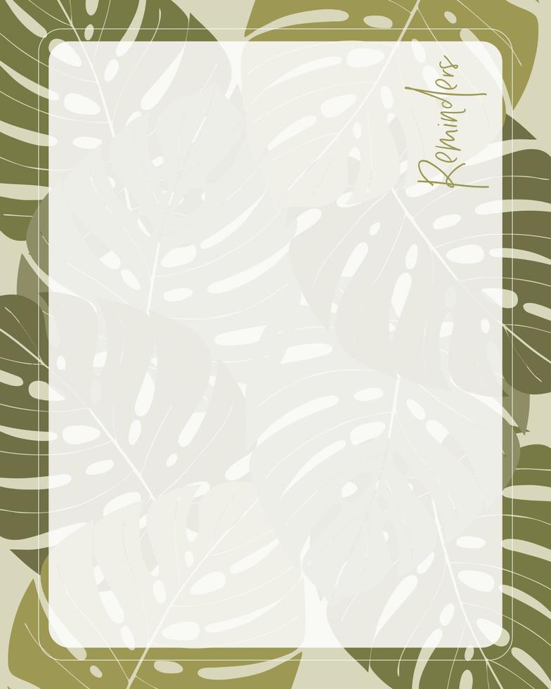 Reminder collage scrapbooking notes to do list planner, frame monstera. Vintage craft. vector