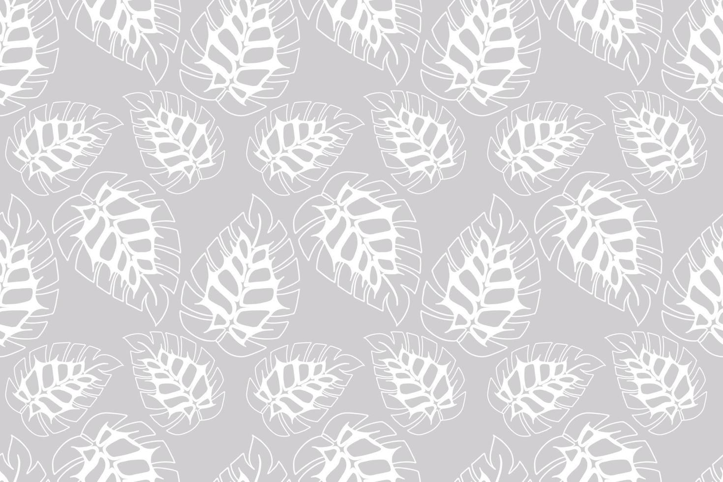 Monstera doodling leaves seamless pattern, pastel colors, white. For textiles backgrounds packaging wrapping furniture upholstery. Vector