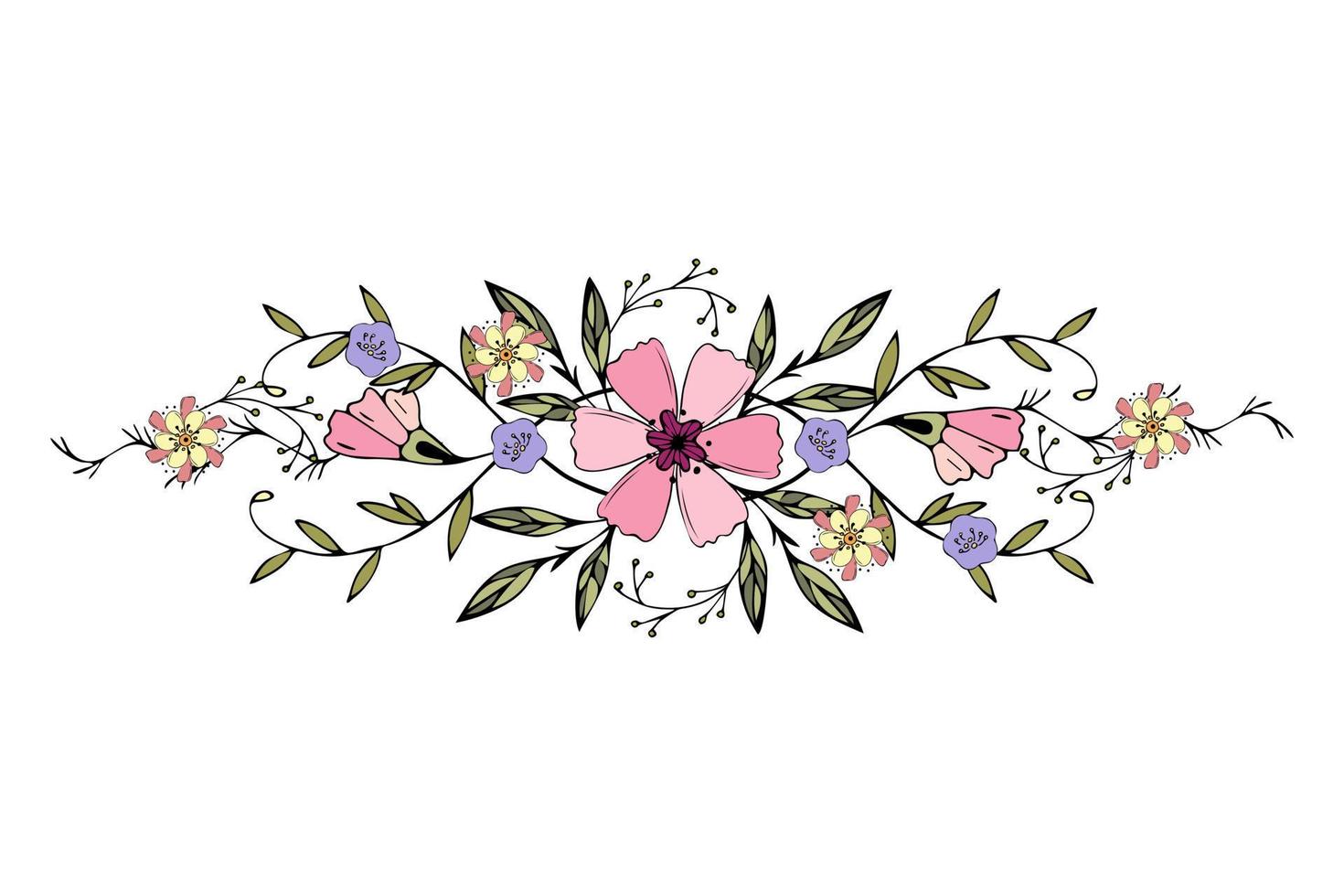 ornamento hermoso garabatos delicados flores hojas ramitas dibujo a mano, aislado, fondo blanco, elemento para su diseño, para tarjetas de felicitación de vacaciones. ilustración vectorial vector