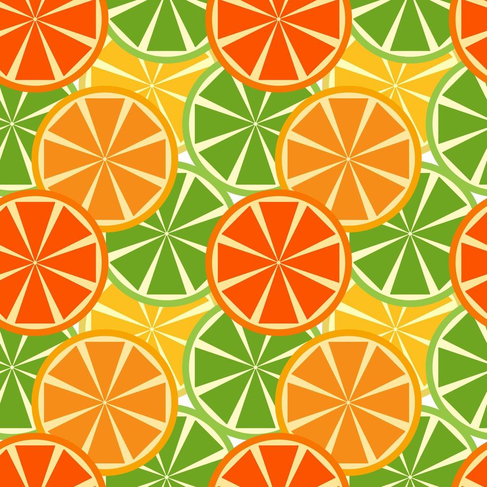 Seamless summer pattern with citrus fruits. Lemon, orange, grapefruit, lime. For the design of a banner backdrop background textiles decor packaging. Vector