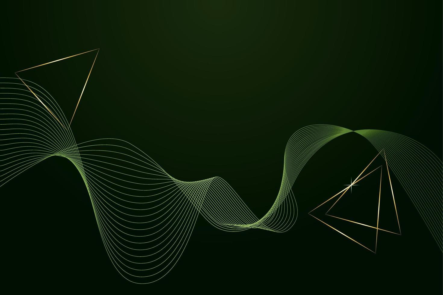 Background green dark abstract 3D digital with linear transition, technology, futurism, wave, triangles. Banner, backdrop, template. vector