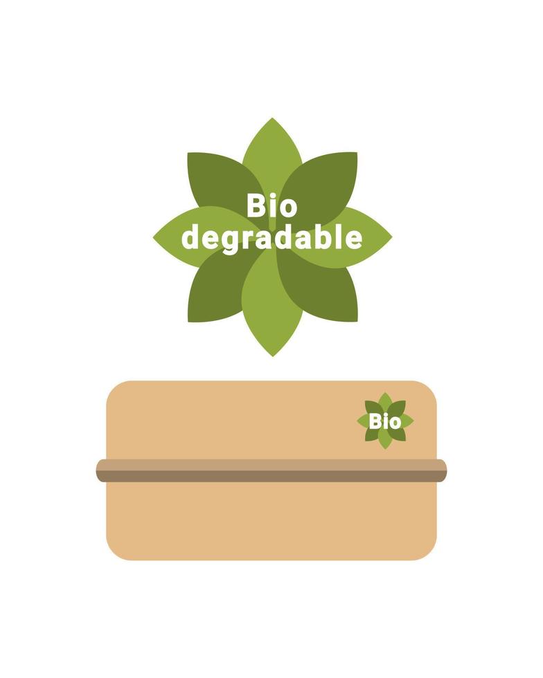 Biodegradable box, container, package. Logo sign emblem signal ecology concept. Vector