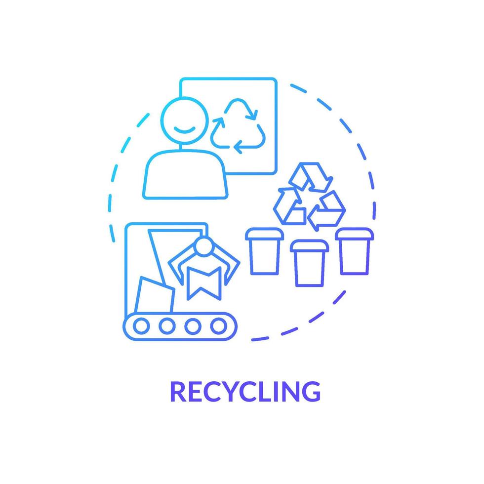 icono de concepto de degradado azul de reciclaje. paso para implementar la ilustración de línea delgada de idea abstracta de economía circular. reducción de las emisiones de gases de efecto invernadero. dibujo de contorno aislado. vector