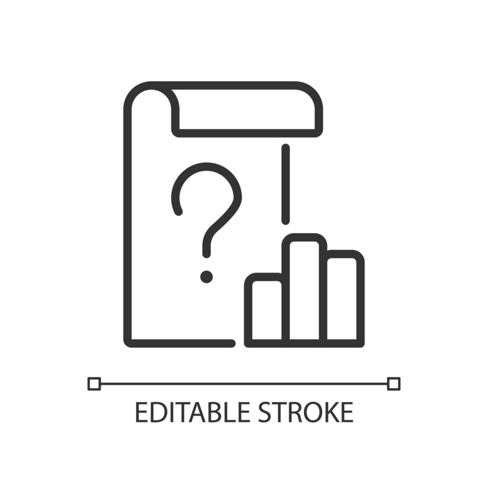 Unclear data linear icon. Business infographic issues. Document and information resource. Thin line illustration. Contour symbol. Vector outline drawing. Editable stroke.