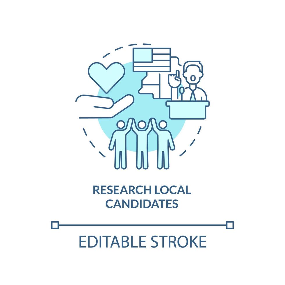 Research local candidates turquoise concept icon. Helping homeless people abstract idea thin line illustration. Isolated outline drawing. Editable stroke. vector