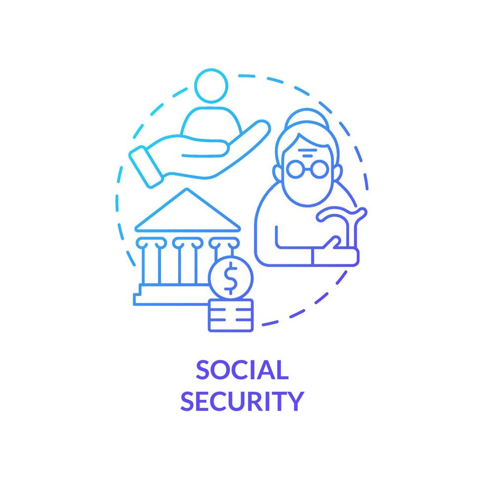 icono de concepto de gradiente azul de seguridad social. tipo de cobertura. la protección financiera social federal incluye una ilustración de línea delgada de idea abstracta. dibujo de contorno aislado. vector