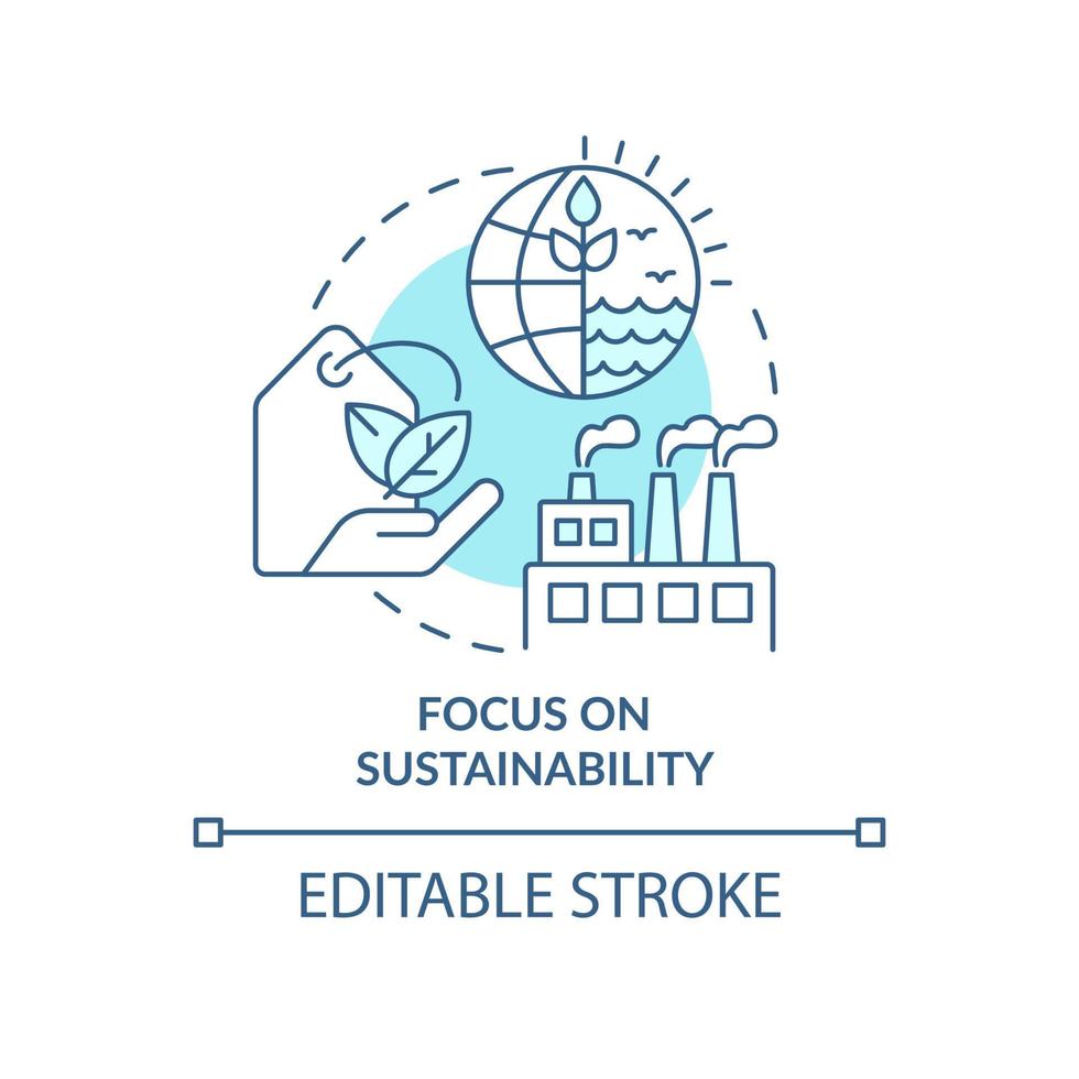 Focus on sustainability turquoise concept icon. Macro economy trends abstract idea thin line illustration. Isolated outline drawing. Editable stroke. vector