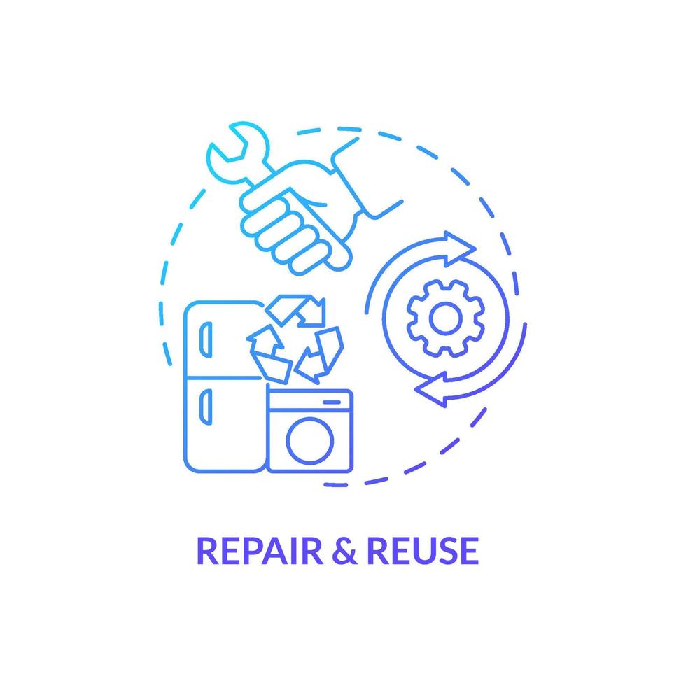 reparar y reutilizar el icono del concepto de gradiente azul. proceso de economía circular idea abstracta ilustración de línea delgada. mantenimiento del menaje de casa. dibujo de contorno aislado. vector