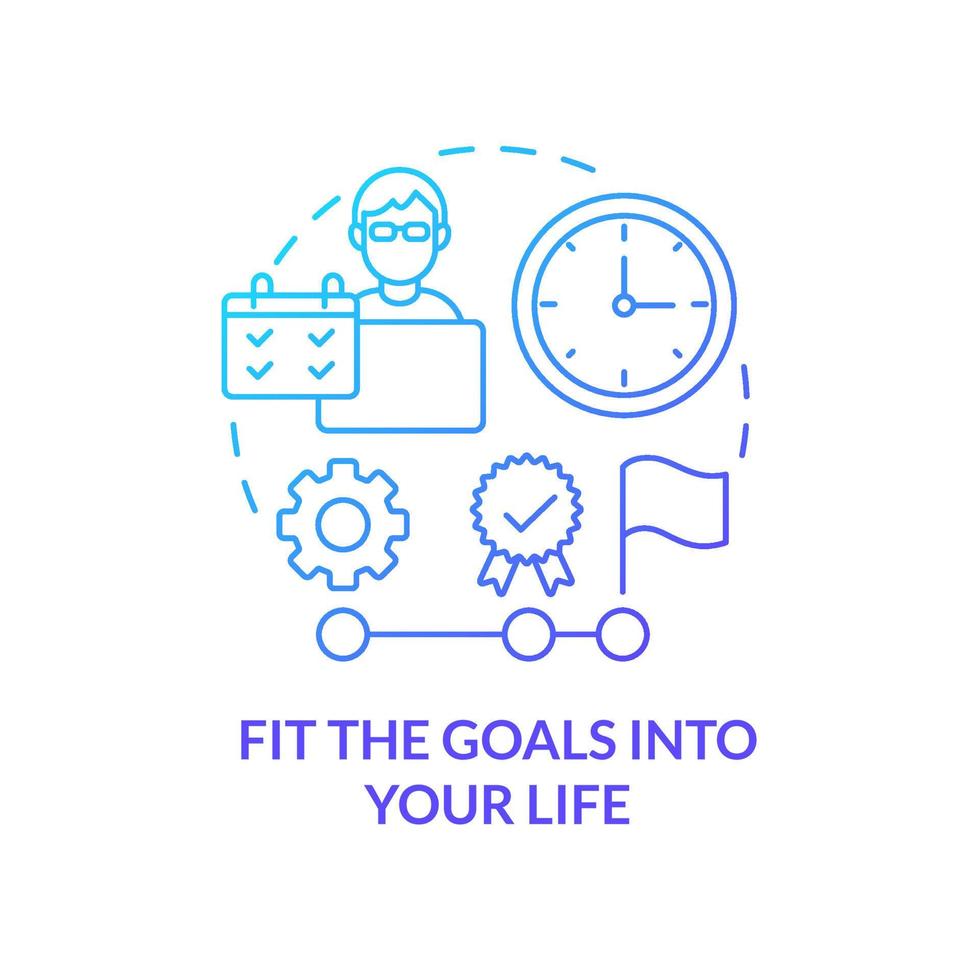 Fit goals into your life blue gradient concept icon. Ongoing study. Adopting lifelong learning abstract idea thin line illustration. Isolated outline drawing. vector