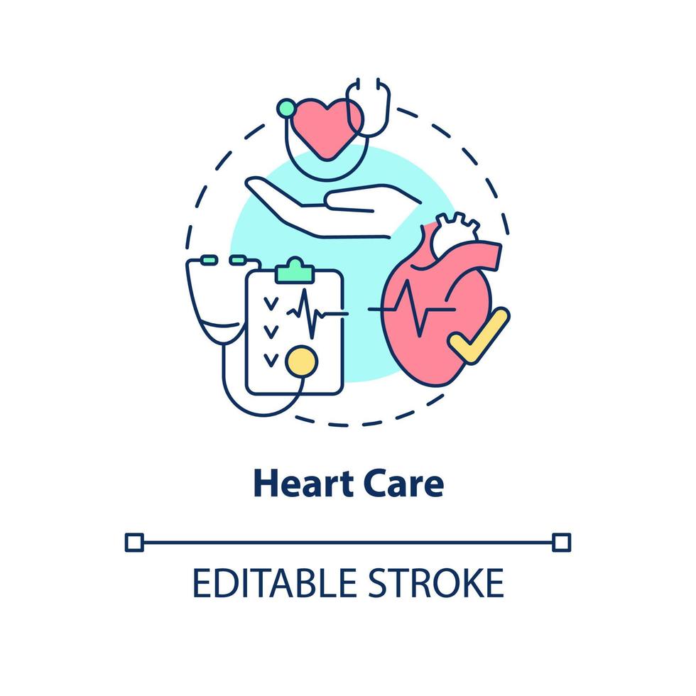 Heart care concept icon. Cardiology department. Service of medical center abstract idea thin line illustration. Isolated outline drawing. Editable stroke. vector
