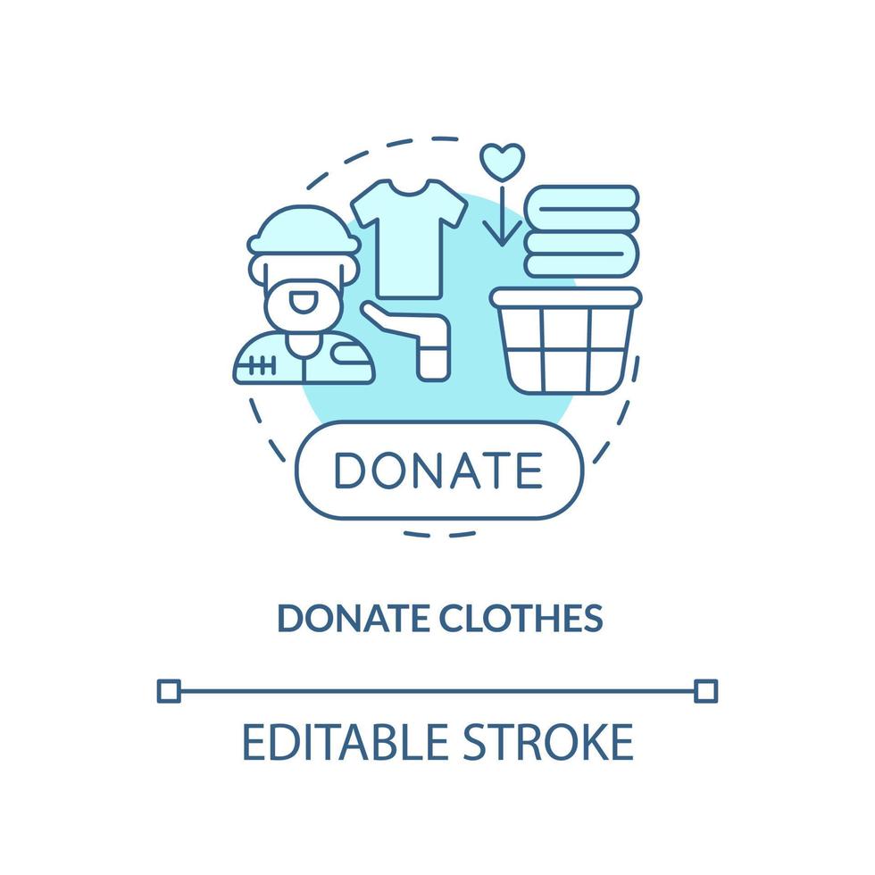 Donate clothes turquoise concept icon. Homelessness assistance abstract idea thin line illustration. Homeless shelter. Isolated outline drawing. Editable stroke. vector
