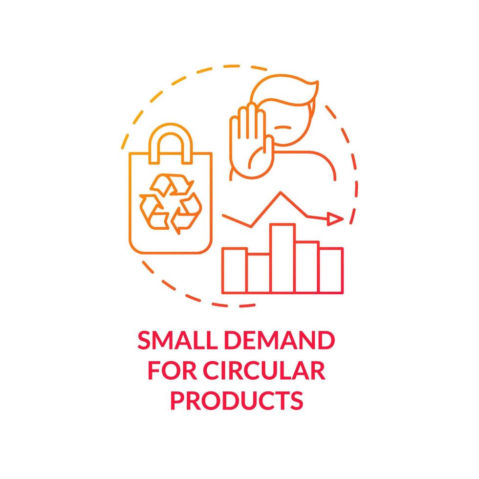 Small demand for circular products red gradient concept icon. Adoption of circular business model abstract idea thin line illustration. Isolated outline drawing. vector