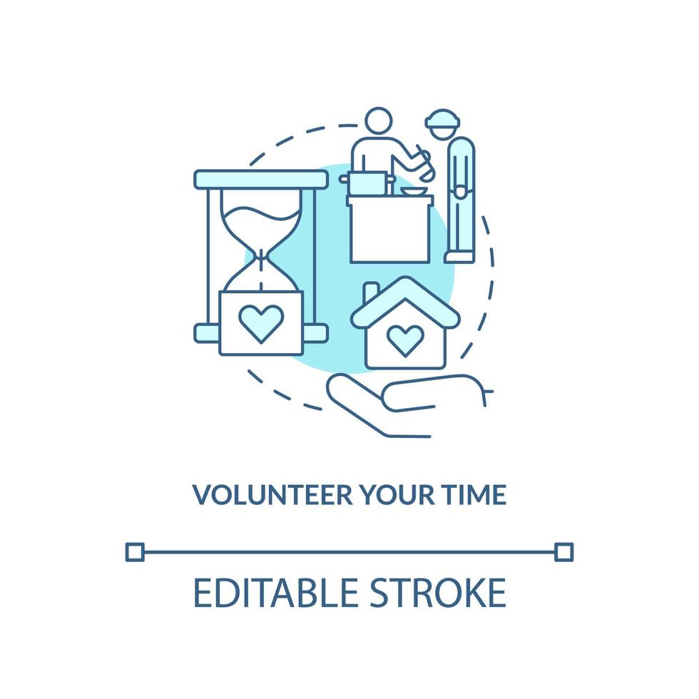 Volunteer your time turquoise concept icon. Providing affordable housing abstract idea thin line illustration. Isolated outline drawing. Editable stroke. vector
