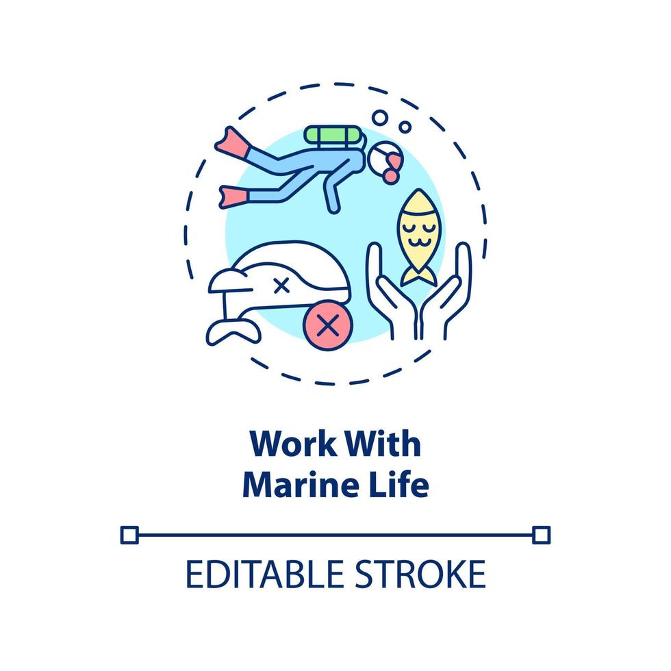 Work with marine life concept icon. Natural diversity protection abstract idea thin line illustration. Mammals rescue. Isolated outline drawing. Editable stroke. vector