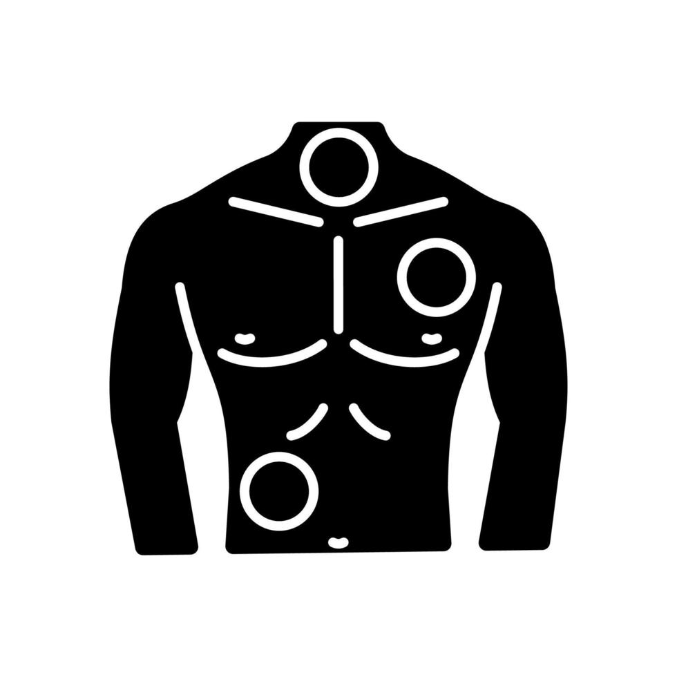 Metastases black glyph icon. Chest cancer. Thorax and lungs tumors. Spreading of cancer. Pathogenic cells growth. Silhouette symbol on white space. Solid pictogram. Vector isolated illustration