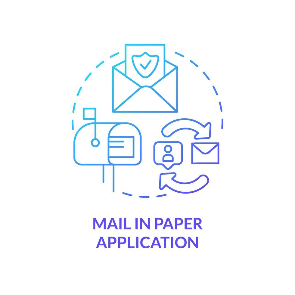 Mail in paper application blue gradient concept icon. Sending documents. Way to get insurance abstract idea thin line illustration. Isolated outline drawing. vector