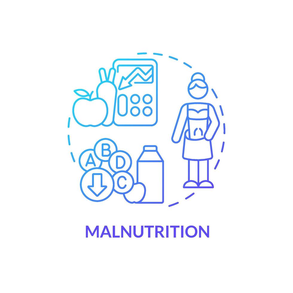 Malnutrition blue gradient concept icon. Undernutrition and starvation. Food security basic definitions abstract idea thin line illustration. Isolated outline drawing. vector