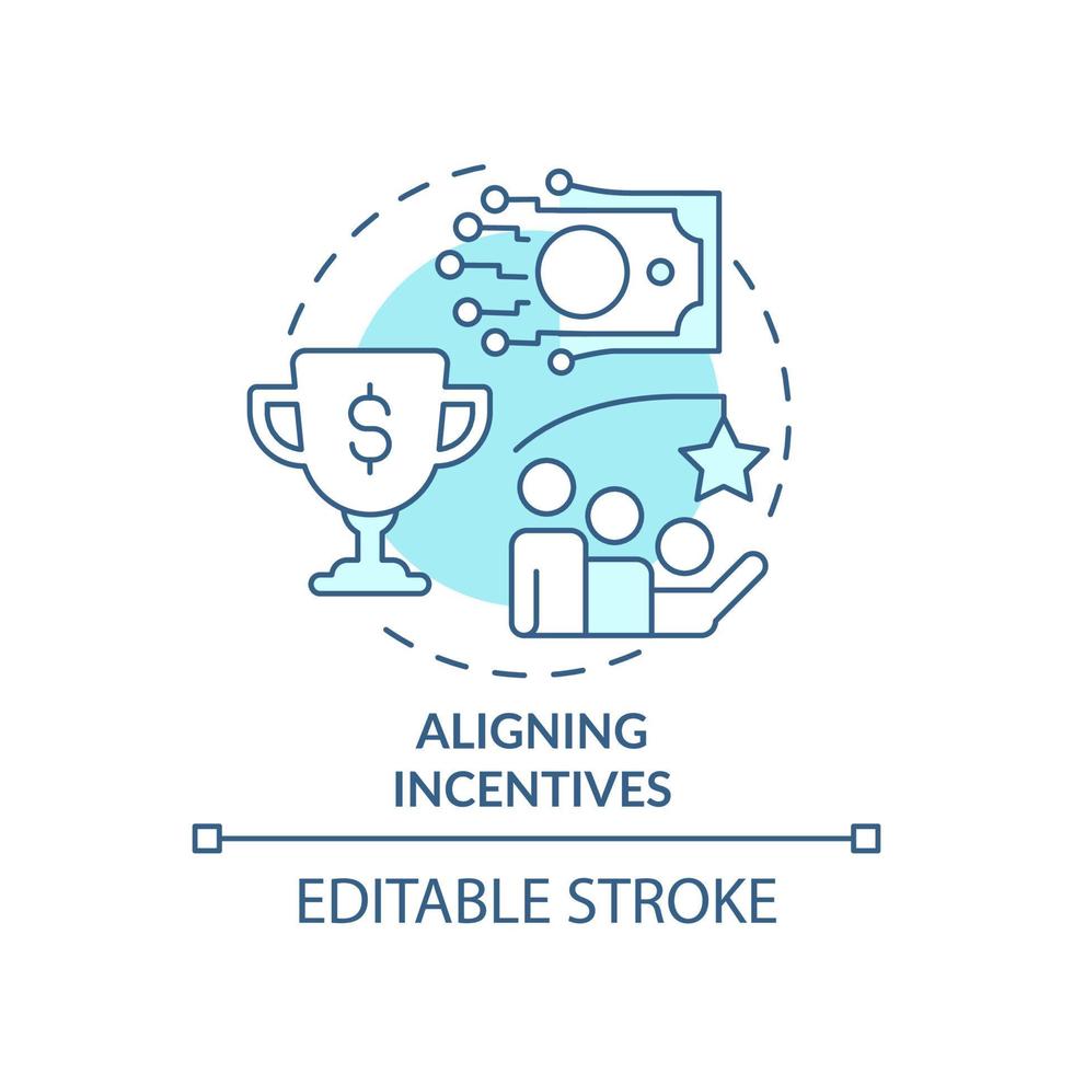 Aligning incentives turquoise concept icon. Finance and rewards. Trends in enterprise abstract idea thin line illustration. Isolated outline drawing. Editable stroke. vector