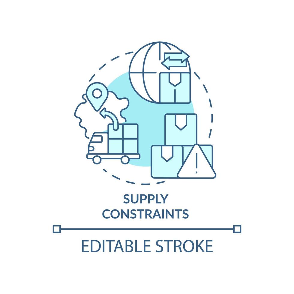 Supply constraints turquoise concept icon. Storage and delivery. Macro economy trends abstract idea thin line illustration. Isolated outline drawing. Editable stroke. vector