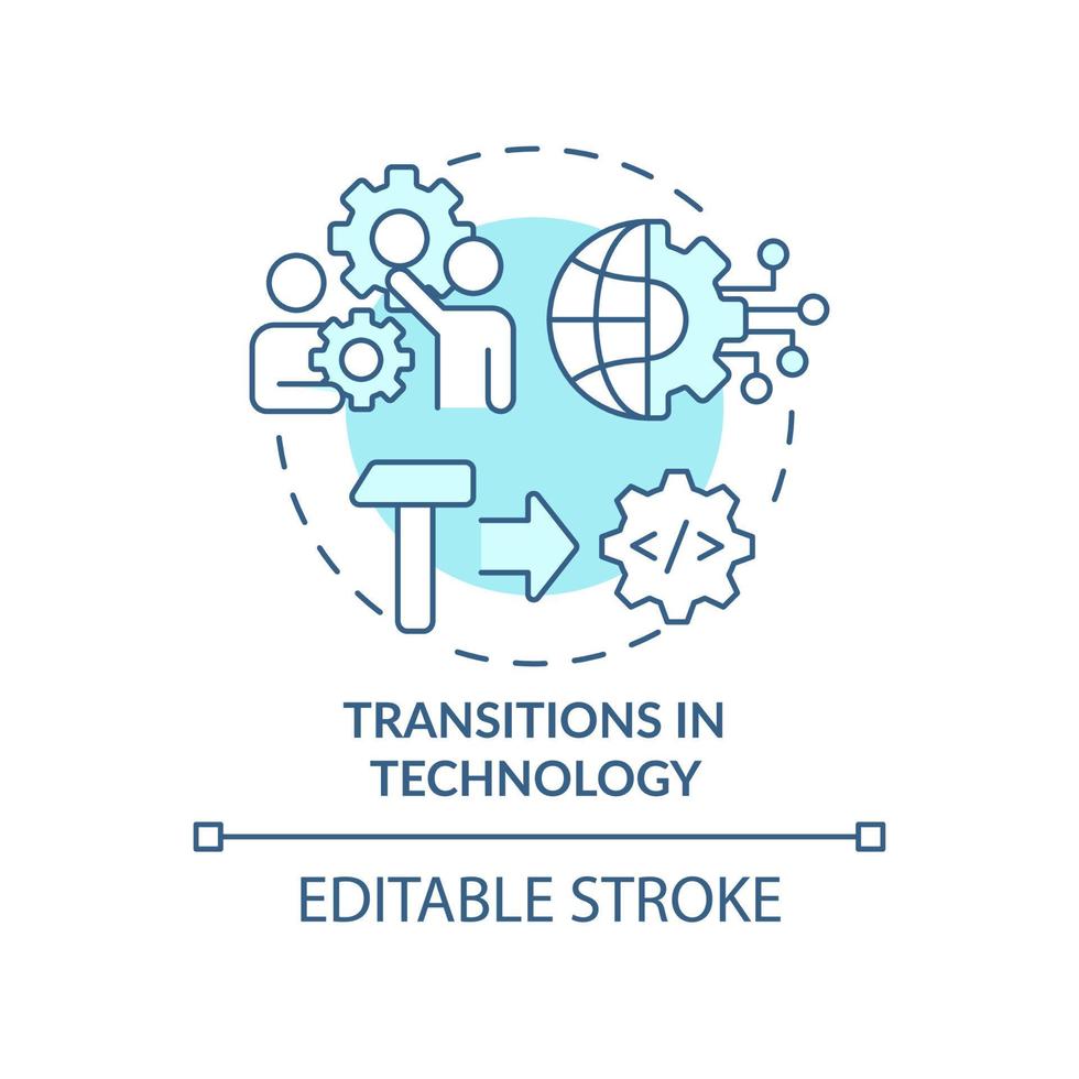 Transitions in technology turquoise concept icon. Macro economy trends abstract idea thin line illustration. Isolated outline drawing. Editable stroke. vector