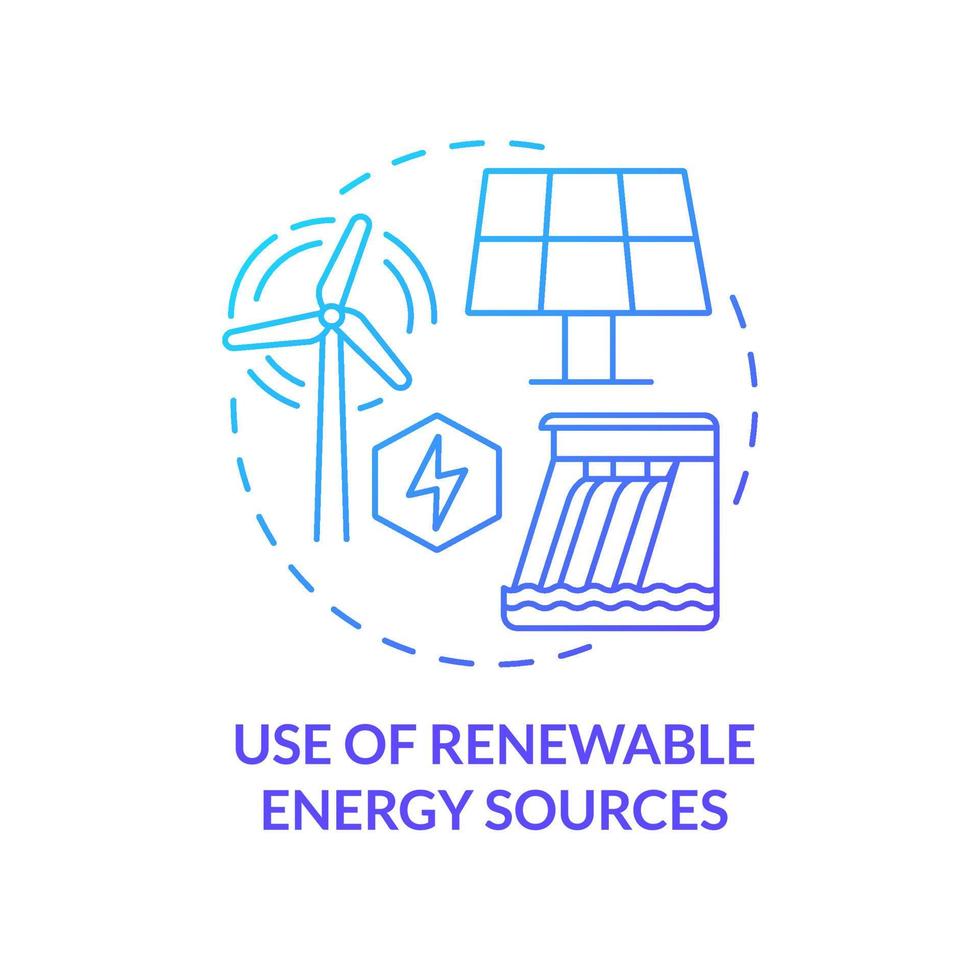 Use of renewable energy sources blue gradient concept icon. Circular economy abstract idea thin line illustration. Replenishable, alternative power. Isolated outline drawing. vector