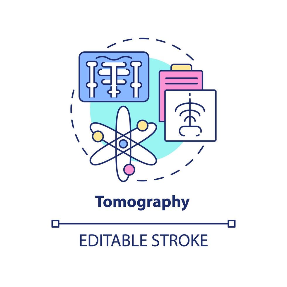 Tomography concept icon. Technology of patient care. Diagnostic imaging abstract idea thin line illustration. Isolated outline drawing. Editable stroke. vector