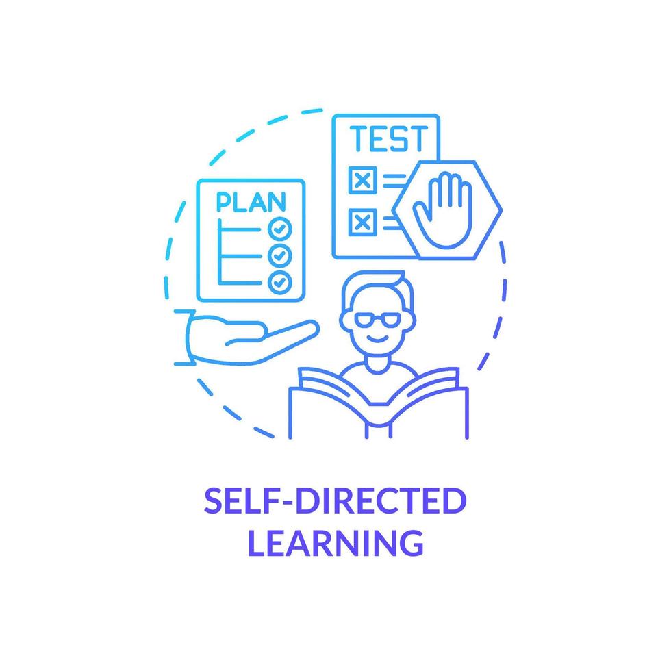 Self directed learning blue gradient concept icon. Lifelong learning. Adult education theories and forms abstract idea thin line illustration. Isolated outline drawing. vector