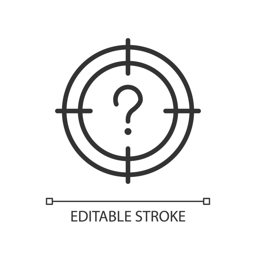 Central question linear icon. Main problem solution searching. Focus on necessary target. Thin line illustration. Contour symbol. Vector outline drawing. Editable stroke.