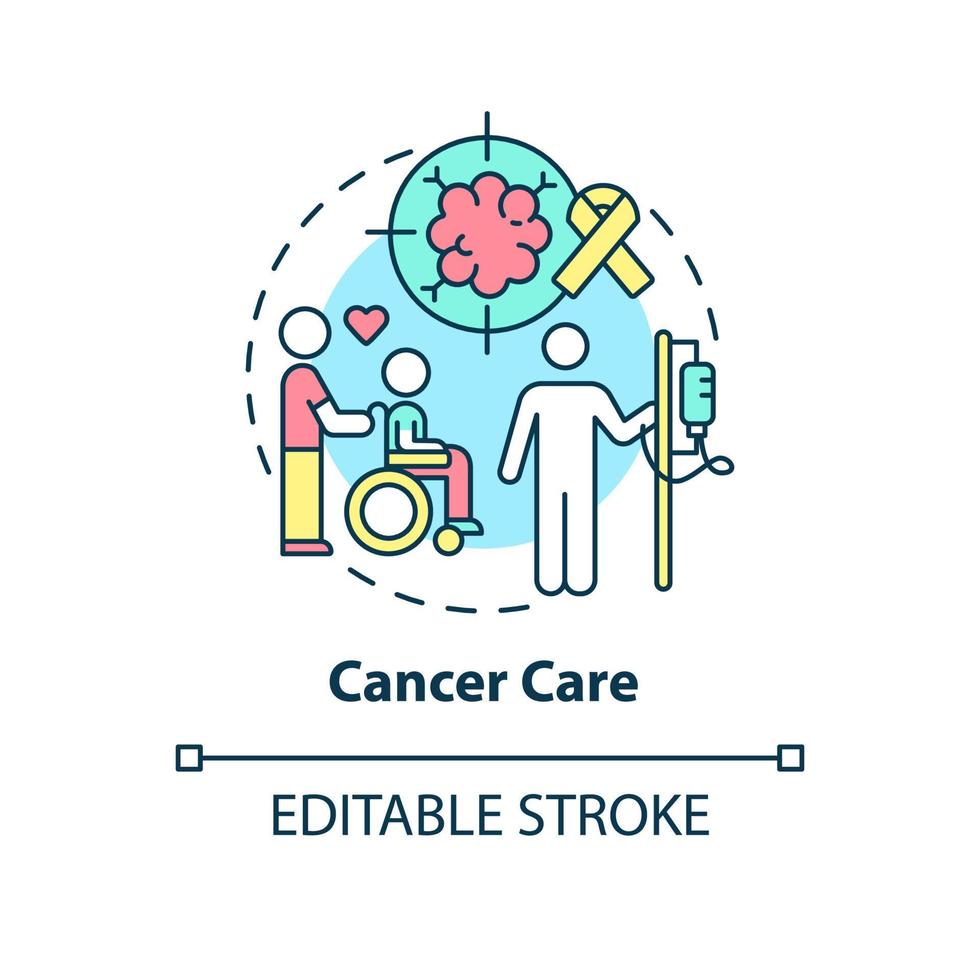 Cancer care concept icon. Oncology treatment. Medical center service abstract idea thin line illustration. Isolated outline drawing. Editable stroke. vector