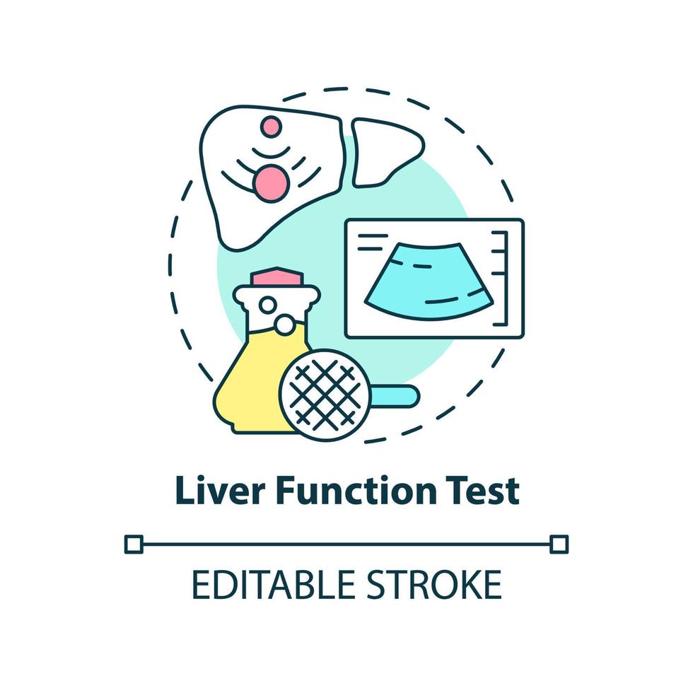 icono de concepto de prueba de función hepática. procedimiento de laboratorio. servicio de diagnóstico idea abstracta ilustración de línea delgada. dibujo de contorno aislado. trazo editable. vector