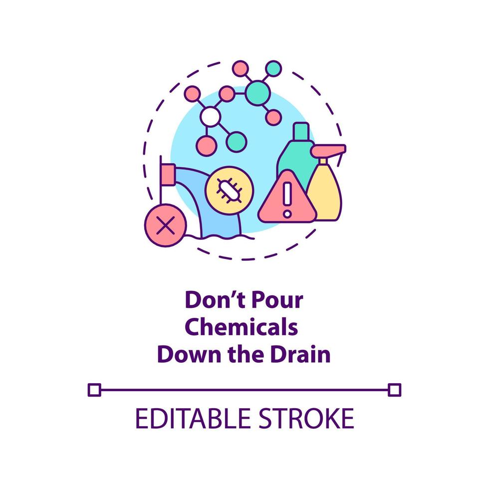 Dont pour chemicals down drain concept icon. Combat water contamination abstract idea thin line illustration. Isolated outline drawing. Editable stroke. vector