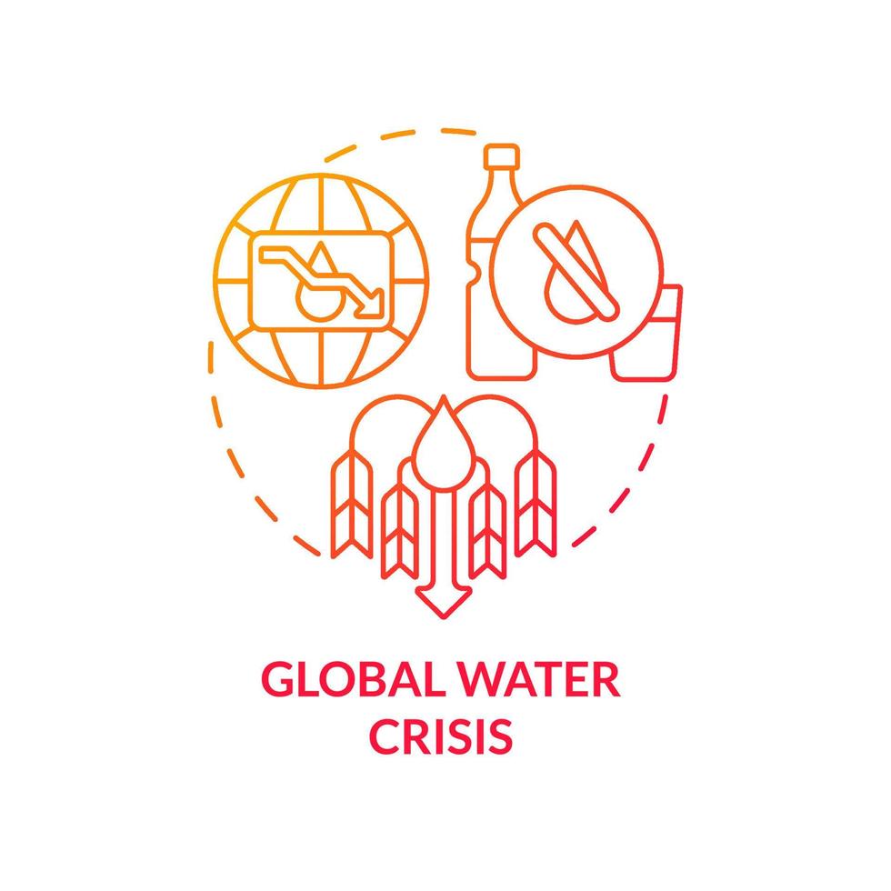 Global water crisis red gradient concept icon. Lack of freshwater. Challenges to achieving food security abstract idea thin line illustration. Isolated outline drawing. vector