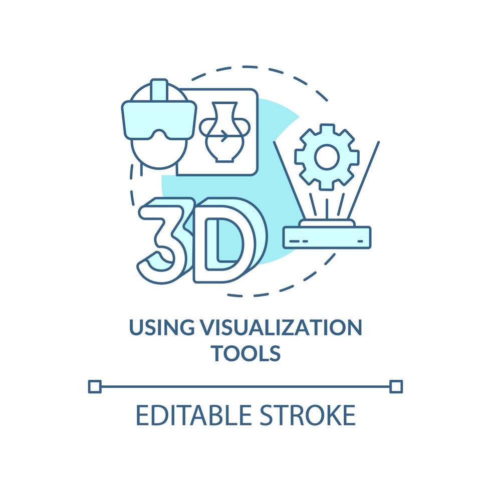 Using visualization tools turquoise concept icon. Virtual reality. Tech macro trends abstract idea thin line illustration. Isolated outline drawing. Editable stroke. vector